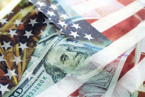 Benjamin Franklin On A One Hundred Dollar Bill With American Flag And Gold Bar