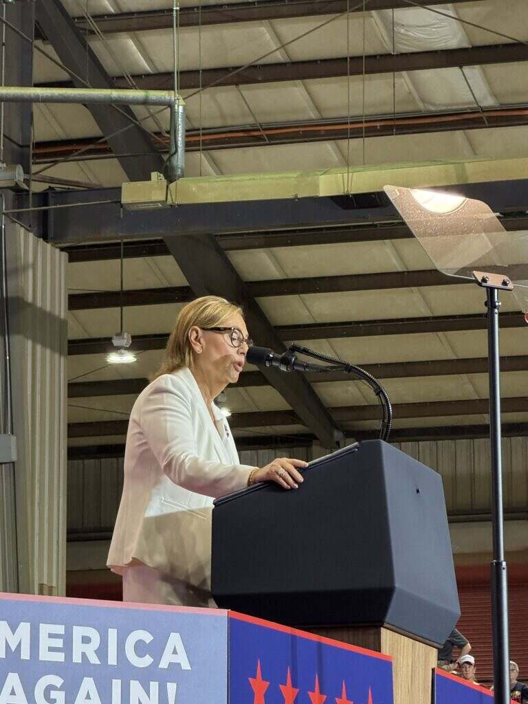 Darline Graham Nordone speaks at a Trump rally